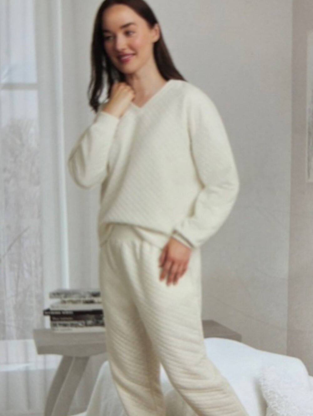 NWT Lands End Women's Quilted Lounge Set Super SOFT White L With Tags